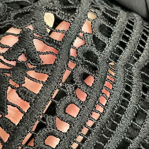 NWT Express Off Shoulder Black Blouse Eyelet Lace Sleeves Semi Sheer Size Small - Picture 8 of 13